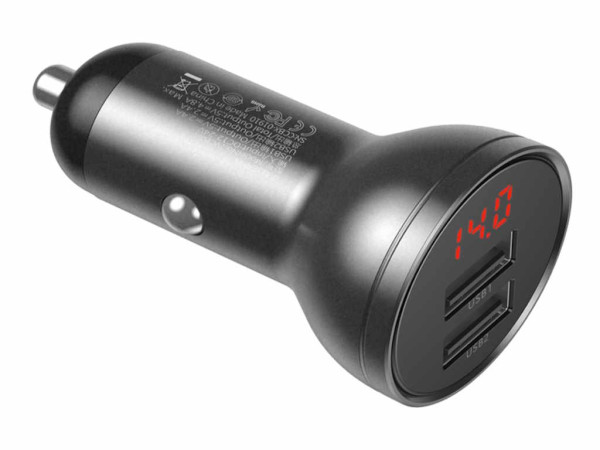 Punjac Za Auto BASEUS Digital Display/Dual USB/4.8A/24W/siva