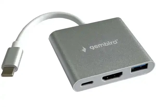 Adapter konverter Tip C-HDMI/USB 3.0/PD aluminium Gembird A-CM-HDMIF-02-SG