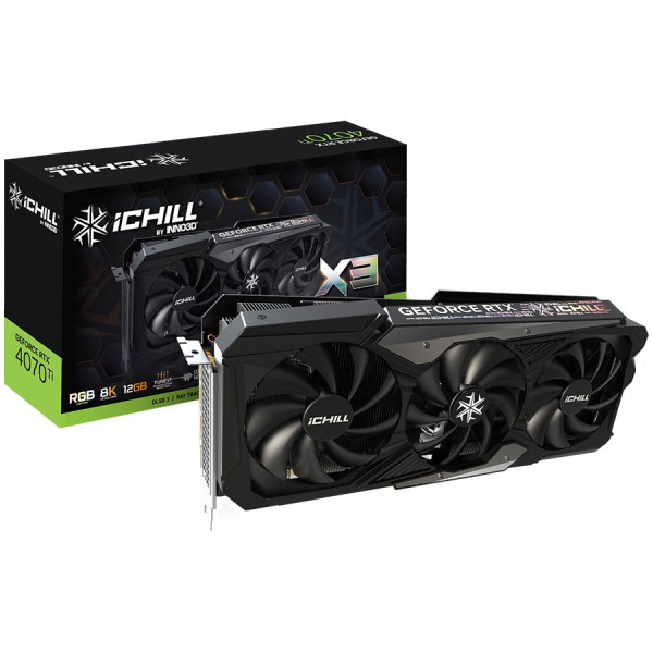 INNO3D NVIDIA Video Card RTX 4070Ti iChill X3 12GB GDDR6X 192 bit, 2550 MHz  21 Gbps, 3x DP, HDMI, 3 fan, 3 slot ( C407T3-126XX-186148H )