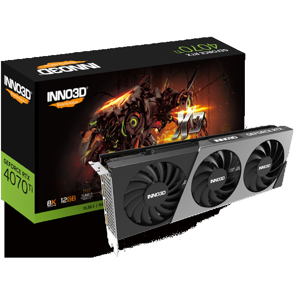 INNO3D NVIDIA Video Card RTX 4070Ti X3 12GB GDDR6X 192 bit, 2400 MHz  21Gbps, 3xDP, HDMI, 3 fan, 2.5 slot ( N407T3-126X-186148N )