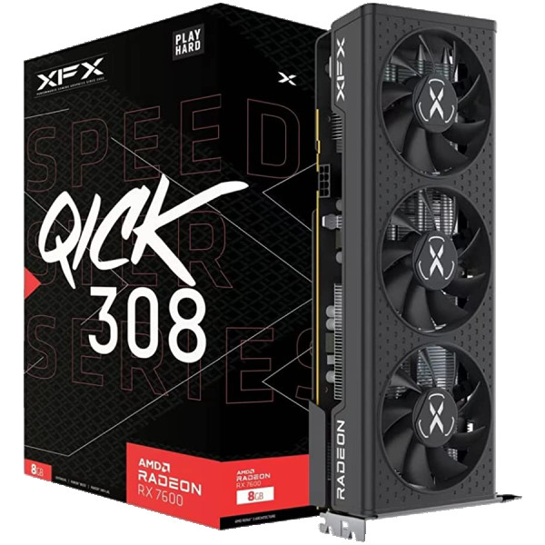 XFX SPEEDSTER QICK308 RADEON RX7600 BLACK Gaming Graphics Card with8GB GDDR6 HDMI 3xDP, AMD RDNA(TM) 2 ( RX-76PQICKBY )