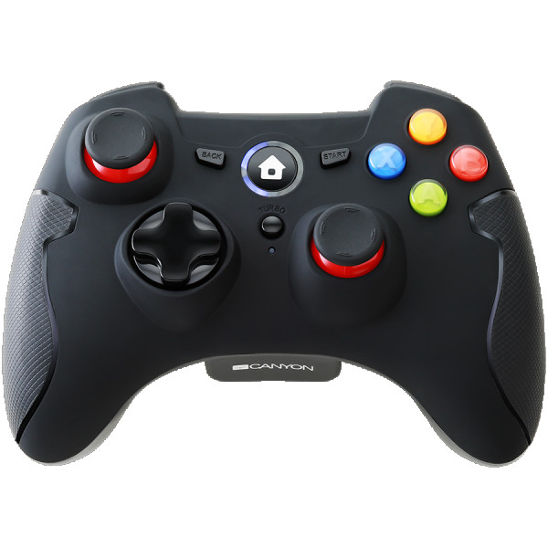 CANYON GP-W6, 2.4G Wireless Controller with Dual Motor, Rubber coating, 2PCS AA Alkaline battery ,support PC X-input modeD-input mode, PS3, Androidnano size dongle,black ( CND-GPW6 )