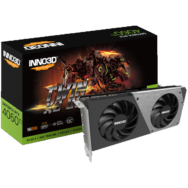 INNO3D Video Card INNO3D GEFORCE RTX 4060 Ti 16GB TWIN X2 OC (2595MHz 18Gbps)  16GB GDDR6  128-bit    DP+DP+DP+HDMI  VA55N  AD1066780 ( N406T2-16D6X-178055N )