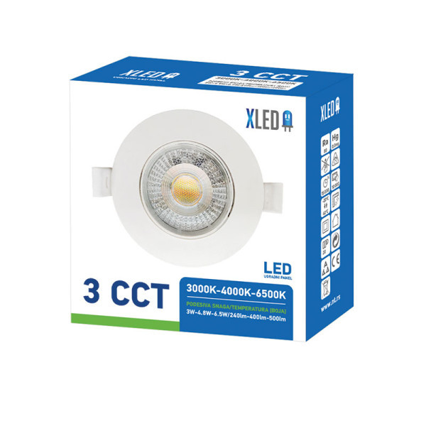 XLED 3W-6.5W 3CCT beli Ugradni okrugli LED panel CCT 3 nivoa 3W-4.8W-6.5W/240lm-400lm-500lm,220-240V