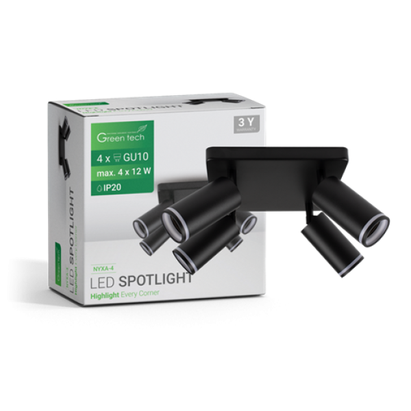 LED SPOT SVETILJKA GU10 4kom CRNA GREEN TECH