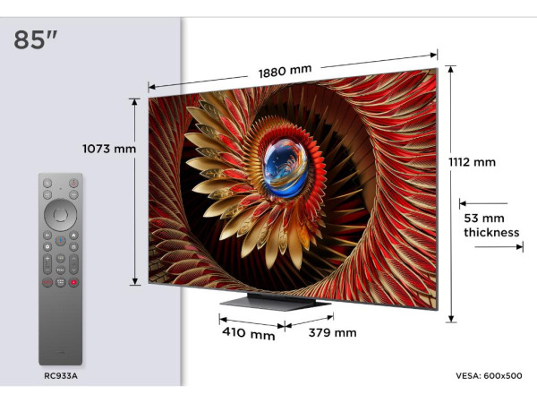 Televizor TCL 85C8K/MiniLED-QLED/85''/4K UHD/144Hz/Google TV/crna