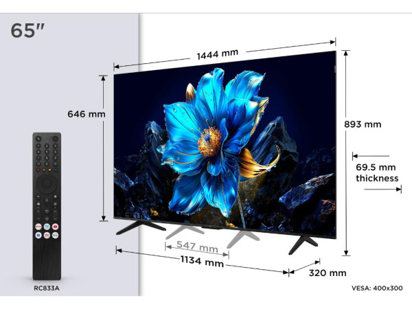 Televizor TCL 65P7K/QLED/65''/4K UHD/60Hz/Google TV/crna