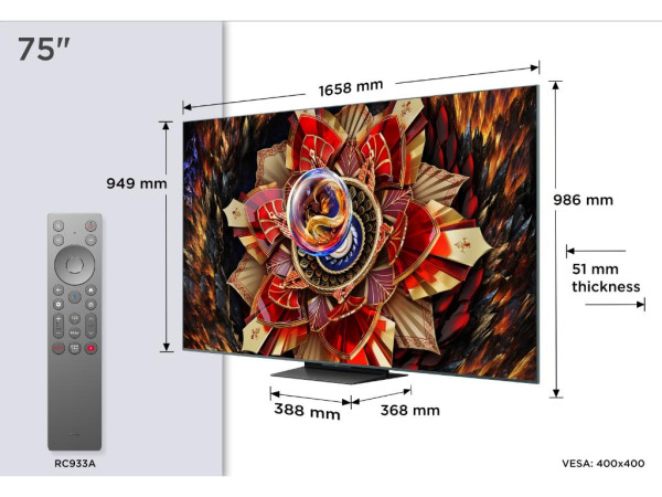 Televizor TCL 75C9K/MiniLED-QLED/75''/4K UHD/144Hz/Google TV/crna