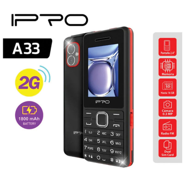 IPRO A33 black-red Feature mobilni telefon 2G GSM/LCD 2.4''''/2500mAh/32MB/Dual-SIM/Srpski jezik