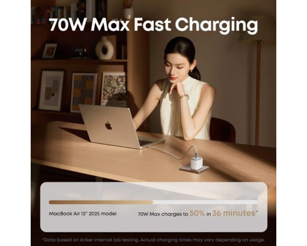 ANKER Prime 70W GaN zidni brzi punjač, 3-porta (2x USB-C i 1x USB-A) crni 