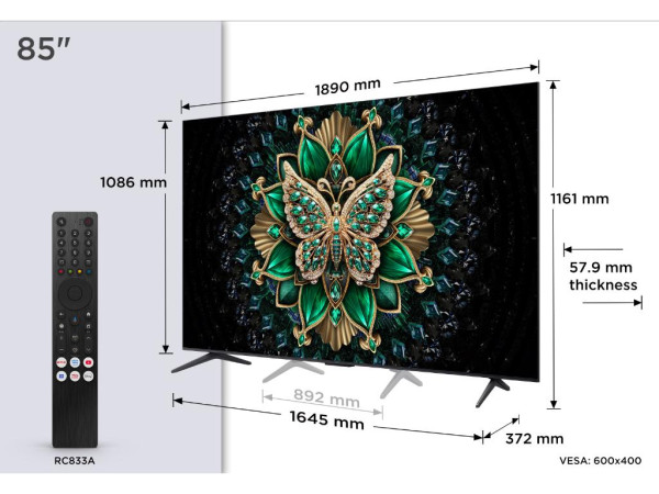 Televizor TCL 85C6K/MiniLED-QLED/85''/4K UHD/144Hz/Google TV/crna