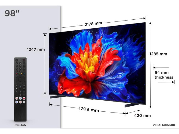 Televizor TCL 98P8K/QLED/98''/4K UHD/144Hz/Google TV/crna