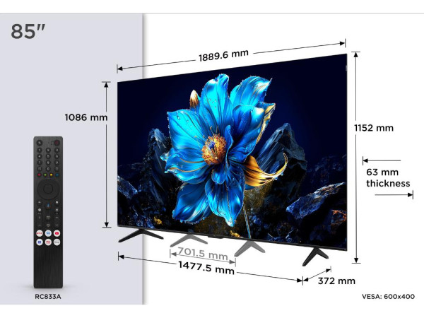 Televizor TCL 85P7K/QLED/85''/4K UHD/60Hz/Google TV/crna