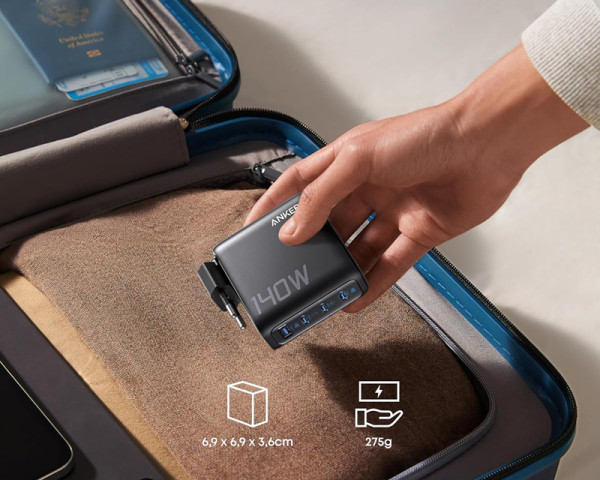 ANKER 140W zidni punjač 4-porta (3x USB-C, 1x USB-A) sa USB-C M/M pletenim kablom, tamno sivi 