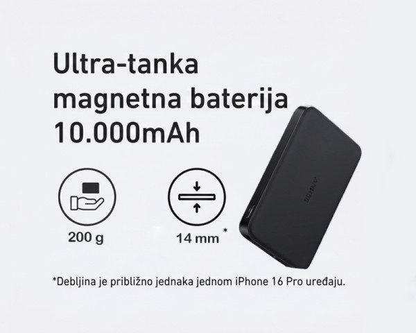 ANKER MagGo 10000mAh, 15W, magnetno bežični power bank, crni 