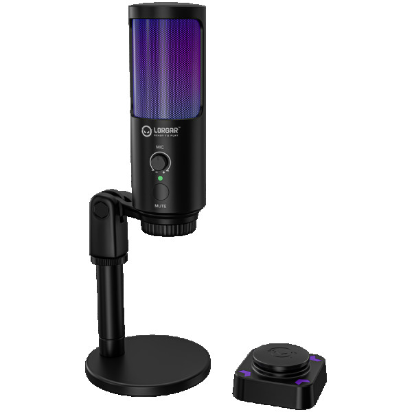 LORGAR SMP40, RGB Microphone with external mute button and metal stand, Black ( LRG-SMP40-BK ) 