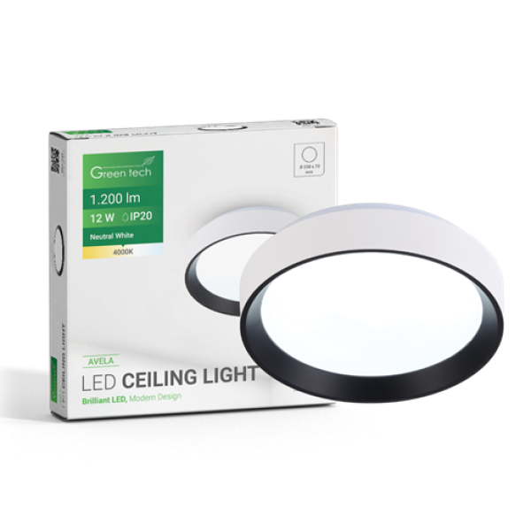 LED PLAFONJERA 12W 4000K IP20 25,8 BELA+CRNA GREEN TECH