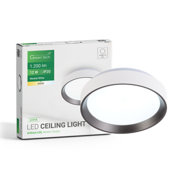 LED PLAFONJERA 12W 4000K IP20 BEL+ANTRACIT 25.8CM GREEN TECH
