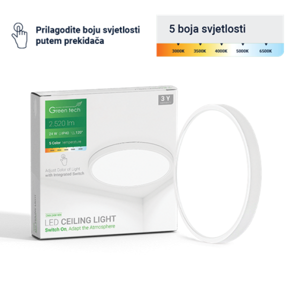 LED PLAFONJERA 24W 3000K-3500K-4000K-5000K-6500K FI40cm 5CCT BELA GREEN TECH