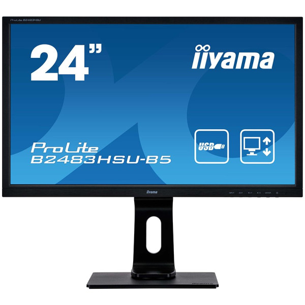 IIYAMA Monitor Prolite 24'' 1920x1080, 250cdm˛, 13cm Height Adj., Pivot, Stand, Speakers, VGA, HDMI, DisplayPort, USB2.0x 2, 1ms ( B2483HSU-B5 )