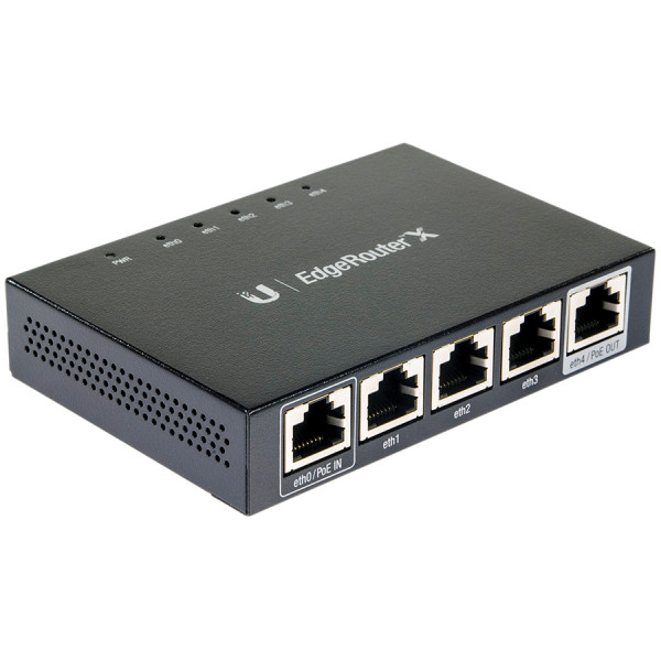 UBIQUITI EdgeRouter X; 1) GbE, 24V passive PoE RJ45 input; 3) GbE RJ45 ports; 1) GbE PoE passthrough output. ( ER-X-EU )