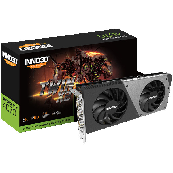 INNO3D NVIDIA GEFORCE RTX 4070 TWIN X2 12GB GDDR6X 192bit, 2475 MHz  21Gbps, 3x DP, 1x HDMI, 2x Fan, 2 slot ( N40702-126X-185252N )