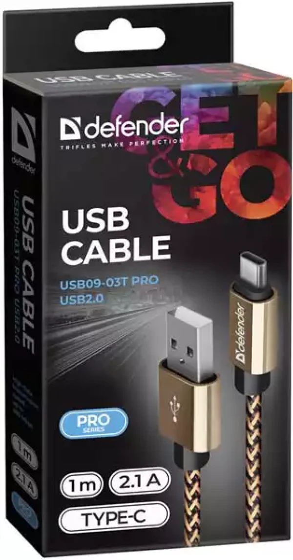 USB type-c kabl Defender USB08-03T USB 2.0 Gold 1m 2.1A