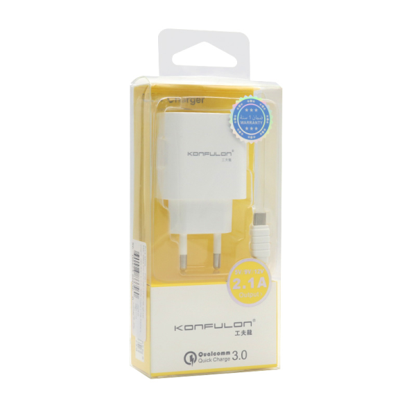 Kućni punjač KONFULON C27 2.1A sa Type C kablom beli