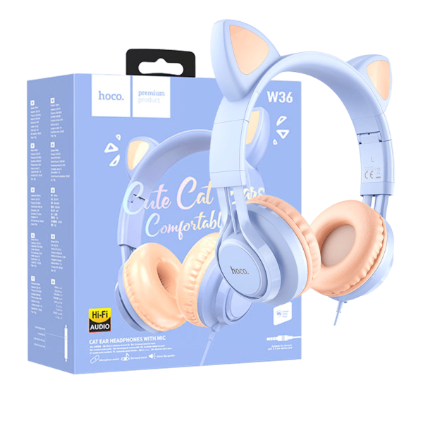 hoco. Slušalice sa mikrofonom, 3.5mm utikač, 1.2m kabel - W36 slušalice Mačje uši,Dream Blue