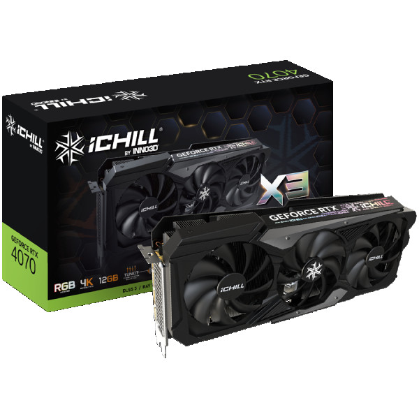 INNO3D NVIDIA GEFORCE RTX 4070 ICHILL X3 12GB GDDR6X 192bit, 2535 MHz  21Gbps, 3x DP, 1x HDMI, 3x Fan ICHILL, 3 slot ( C40703-126XX-186148H )