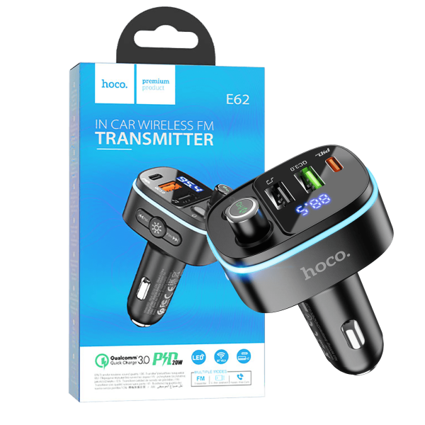 hoco. FM transmiter, brzi punjač za auto, BT v5.0, 3 x USB - E62 Fast