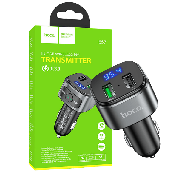 hoco. FM transmiter, punjač za auto, BT v5.0, 2 x USB - E67 Fighter