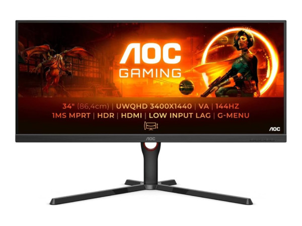 Monitor AOC U34G3XM/EU 34''/VA,21:9/3440x1440/144Hz/1ms MPRT/HDMIx2,DP/Freesync/visina/VESA/crna