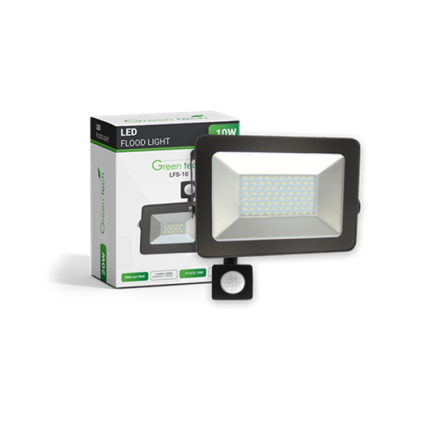 LED REFLEKTOR 10W GREENTECH 6000K CRNI LFS-10 SENZOR CW