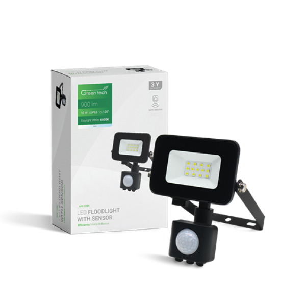 LED REFLEKTOR 10W GREENTECH 6500K CRNI AFS-10BK SENZOR