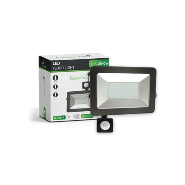 LED REFLEKTOR 20W GREENTECH 6000K CRNI LFS-20 SENZOR CW