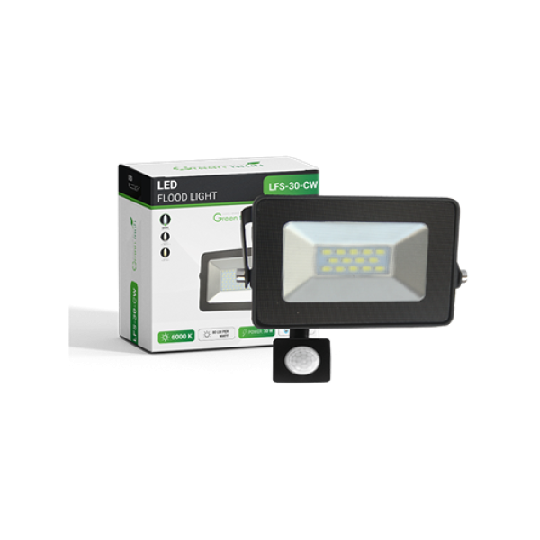 LED REFLEKTOR 30W GREENTECH 6000K CRNI LFS-30 SENZOR