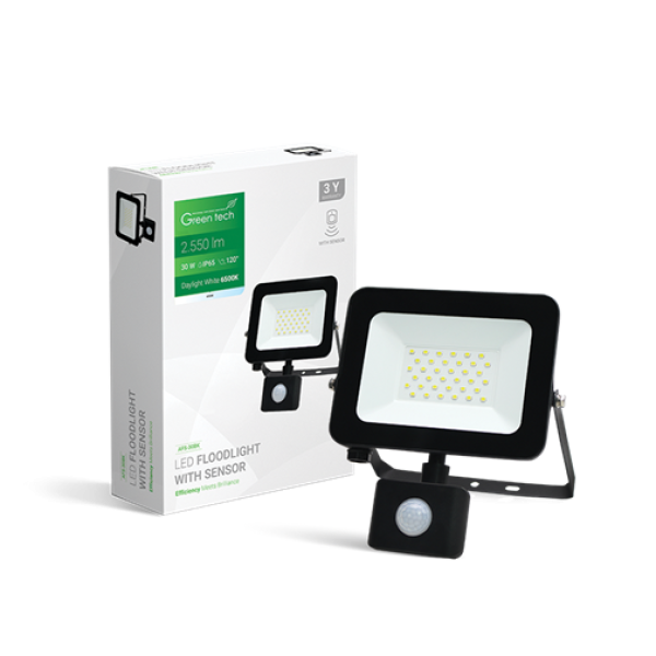 LED REFLEKTOR 30W GREENTECH 6500K CRNI AFS-30BK SENZOR CW