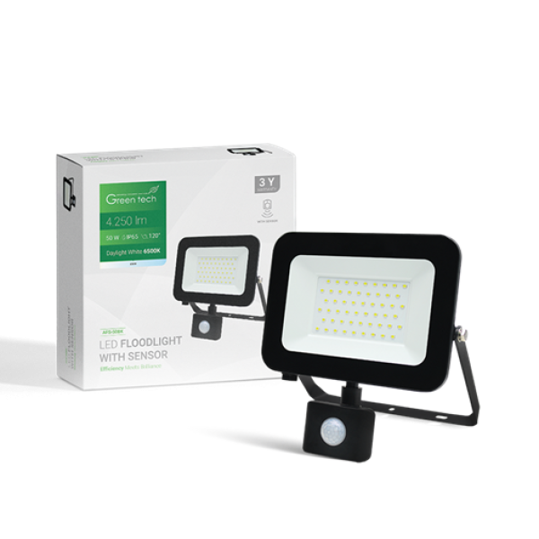 LED REFLEKTOR 50W GREENTECH 6500K CRNI AFS-50BK SENZOR CW