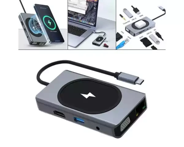 Adapter TIP-C HUB 9 u 1 + wireless punjenje