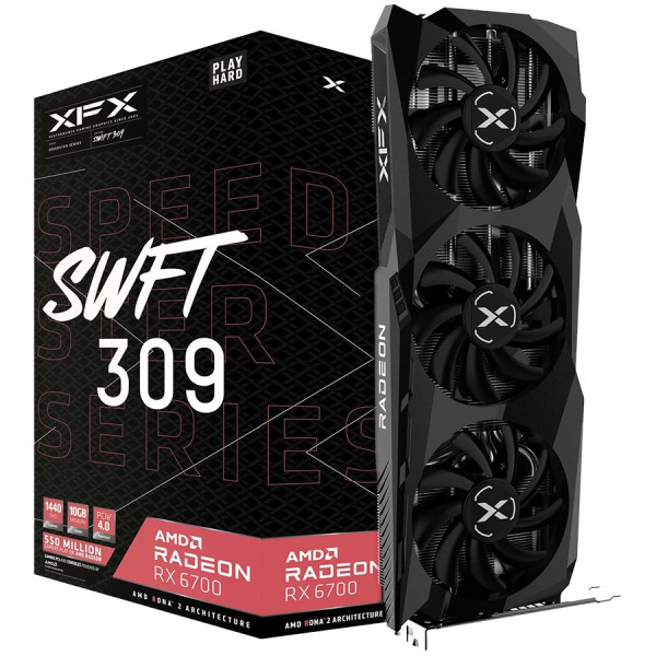 XFX AMD Video Card Radeon RX-6700 Core 10GB GDDR6 160bit, 2450MHz  16Gbps, 3x DP, 1x HDMI, 3 fans, 2 slots ( RX-67XLKWFDV )