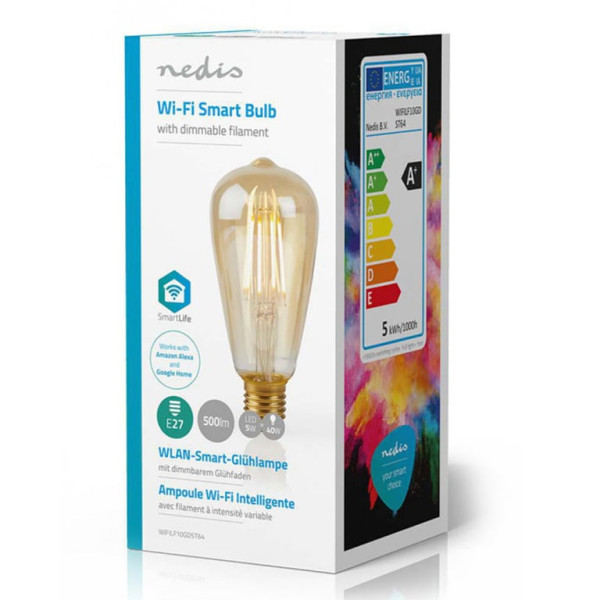 Nedis Wi-Fi Smart LED Filament Bulb E27 ST64 5W 500 lm