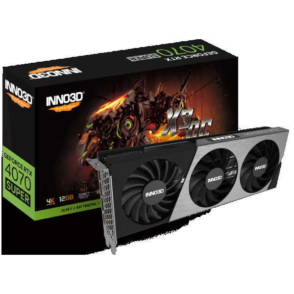 INNO3D GEFORCE RTX 4070 SUPER X3 OC 12GB GDDR6X 192bit, 2505MHz  21Gbps, 3x DP, 1x HDMI, 2 slot, 3 fan ( N407S3-126XX-186162L )