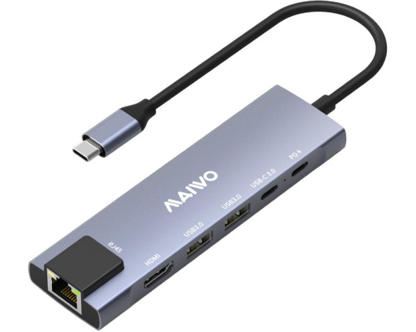 Adapter MAIWO 6in1 USB3.0+HDMI+USB(C) PD+USB(C)DATA+RJ45  KH06RH