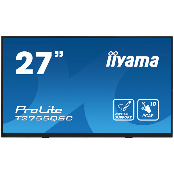 IIYAMA Monitor LED T2755QSC-B1  27'' Optical Bonded PCAP 10pt IPS Edge to edge glass 2560 x 1440 @75Hz 400 cdm˛ HDMI DP USB Hub Tilt angle	15° up; 70° down ( T2755QSC-B1 ) 